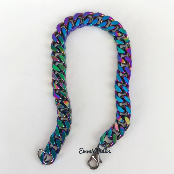 ✨3for$38 New Oil Slick Rainbow Chain Link Bracelet Holographic Miami Cuban - Picture 9 of 13